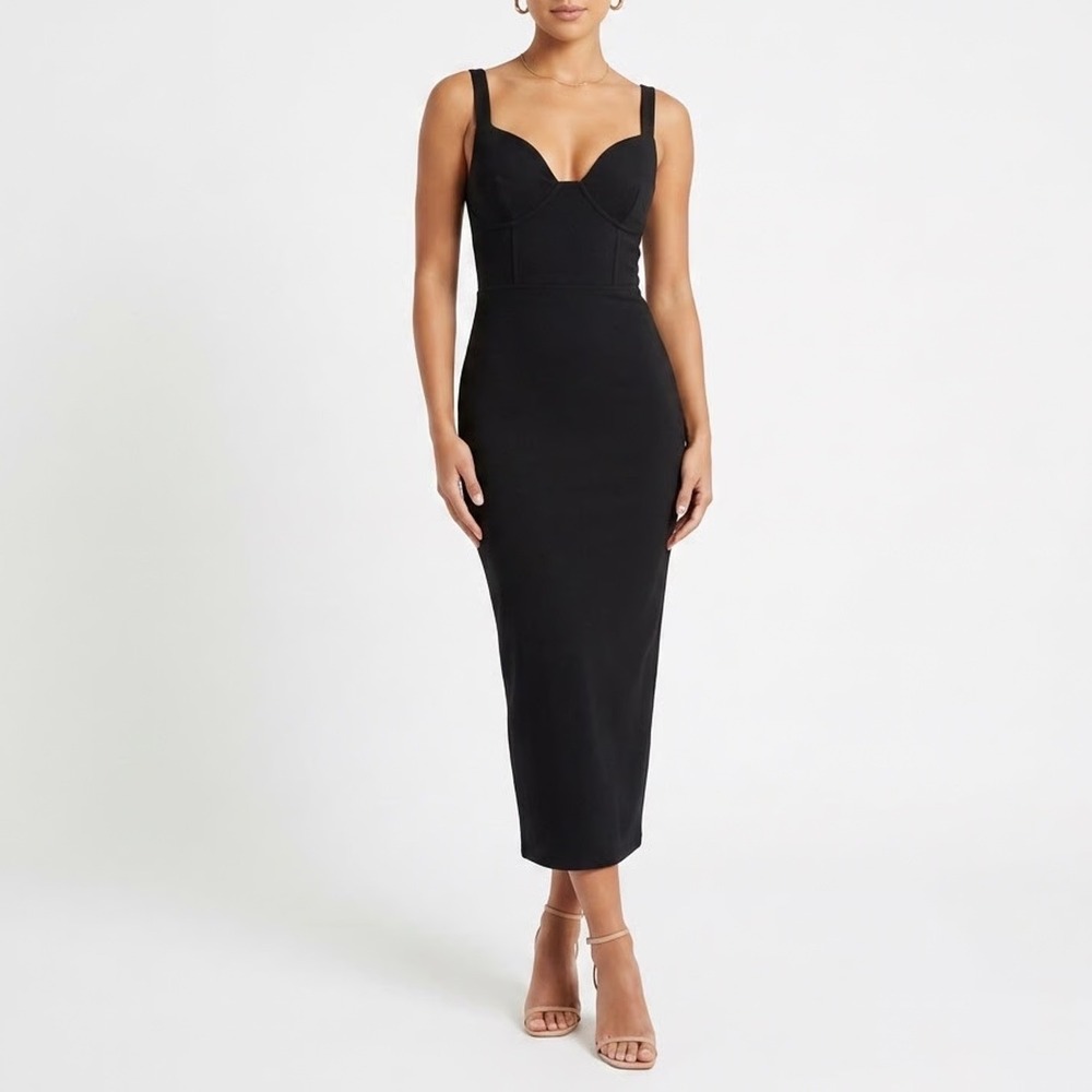 Naked Wardrobe Black Ribbed Bustier Maxi Dress XL Sleeveless Bodycon
